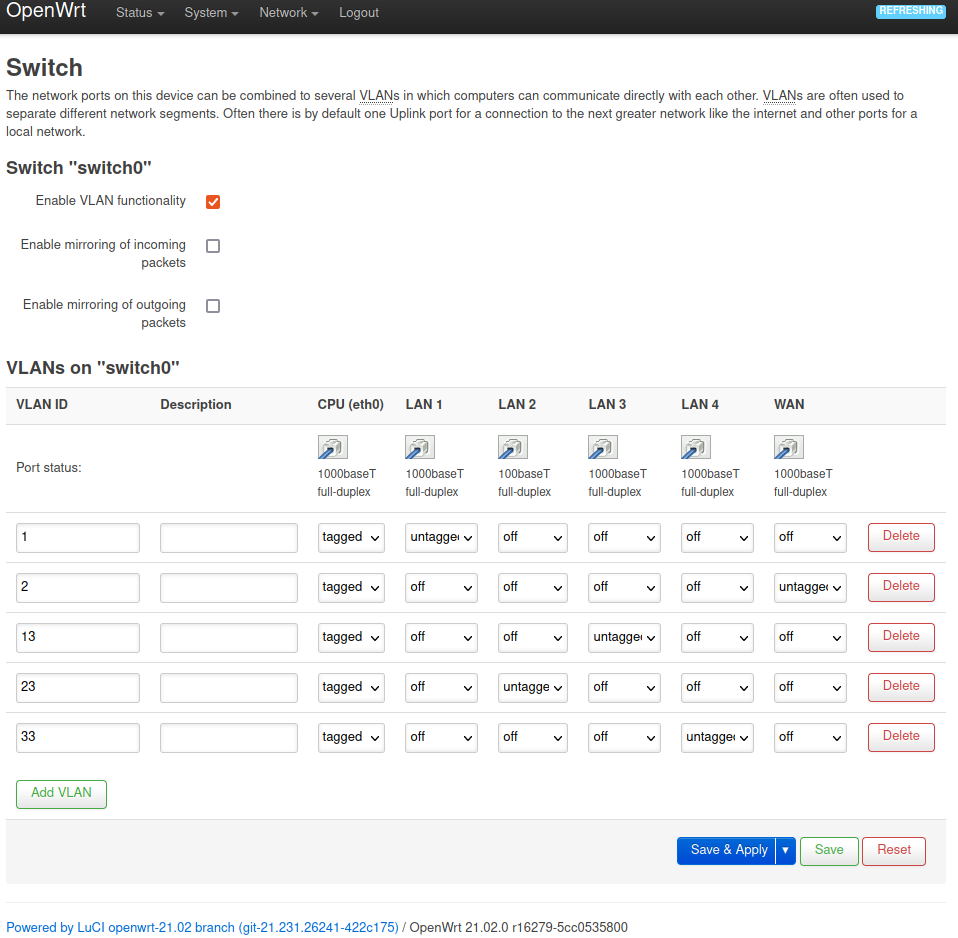 Switch VLAN configuration